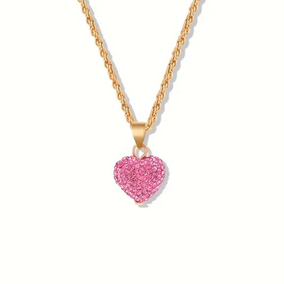 NIP! Set! Sparkling Pink Heart Earring & Necklace! Sparkling Pink Rhinestones! - Picture 6 of 14